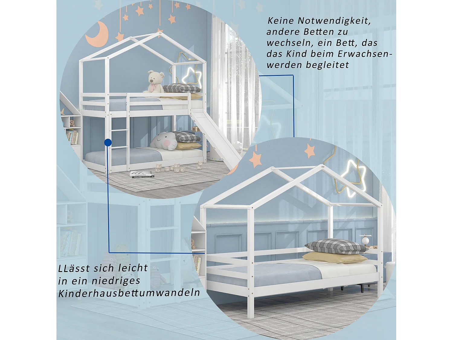 Lit superposé enfant avec toboggan - 90 x 200 cm - bois massif - sommier à lattes seule en dessus - blanc