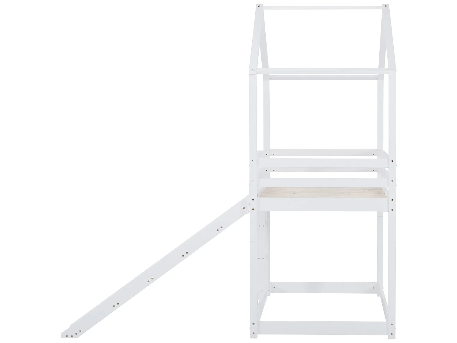 Lit superposé enfant avec toboggan - 90 x 200 cm - bois massif - sommier à lattes seule en dessus - blanc