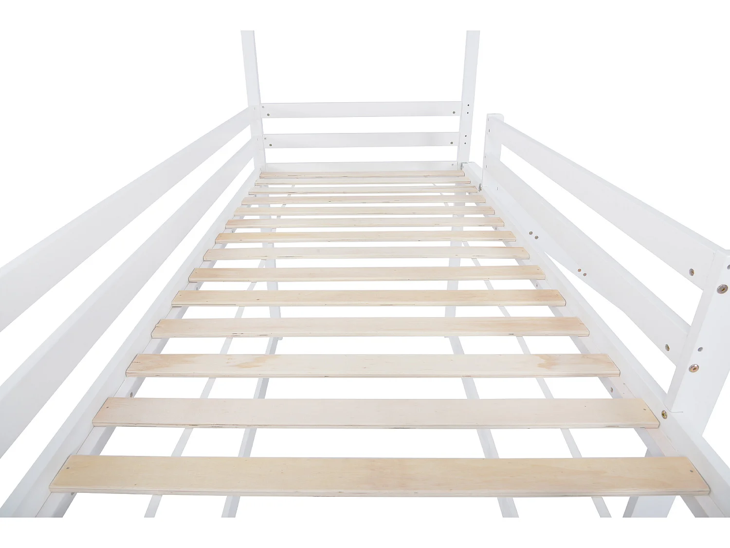 Lit superposé enfant avec toboggan - 90 x 200 cm - bois massif - sommier à lattes seule en dessus - blanc