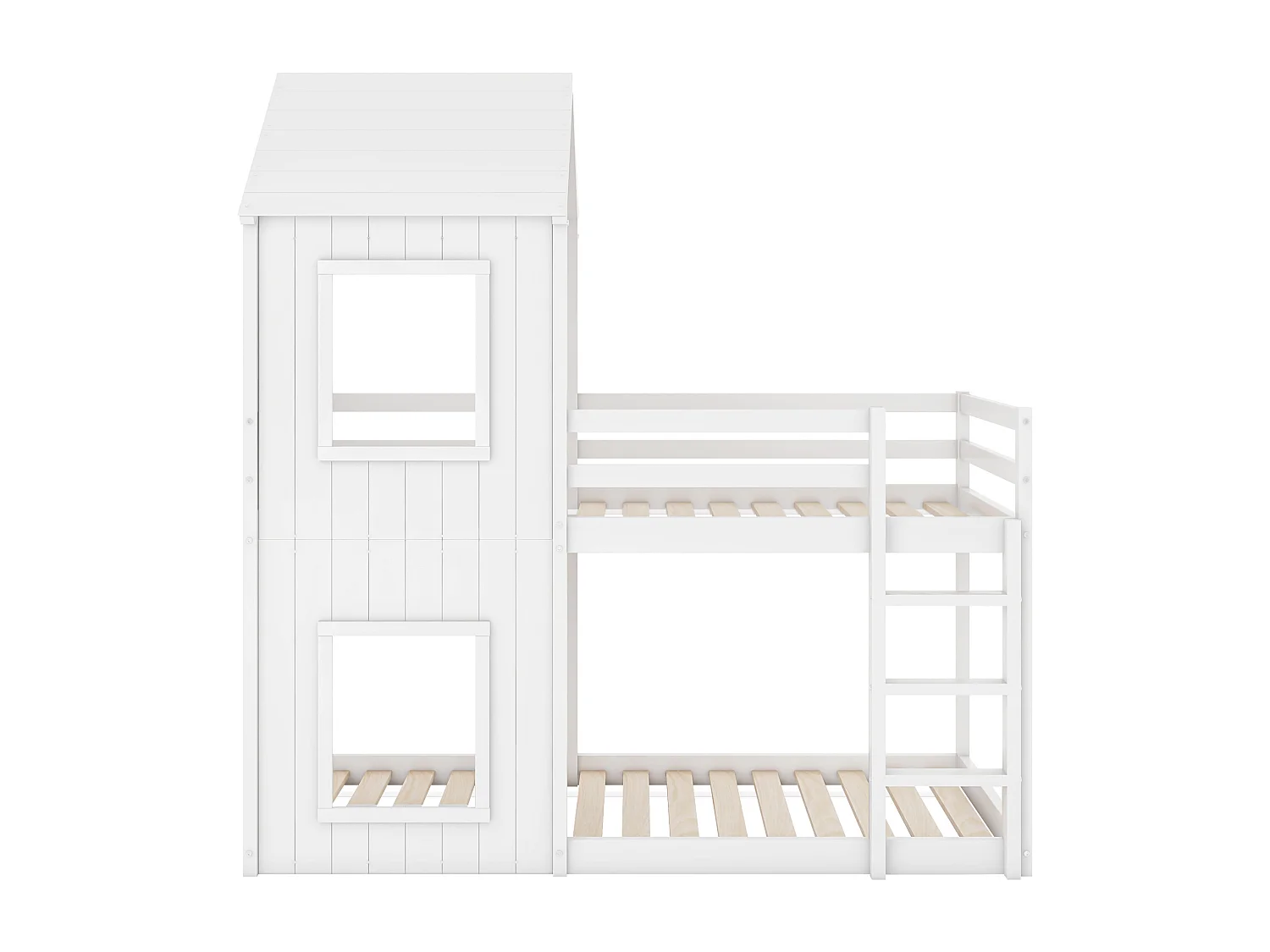 Letto a castello per bambini per 2 persone, 90 x 200 cm, in legno massello con rete a doghe, stile moderno, bianco