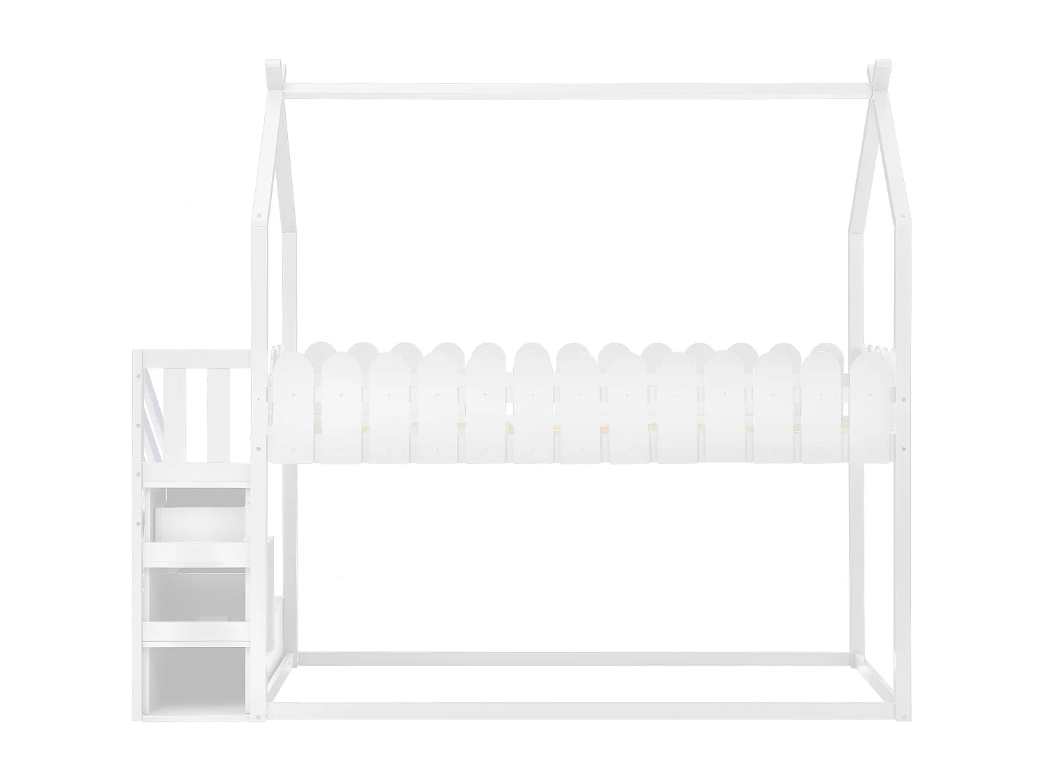 Lits superposés 2 couchages 90 x 200 cm avec 2 tiroirs, barrières de sécurité et sommier à lattes, blanc