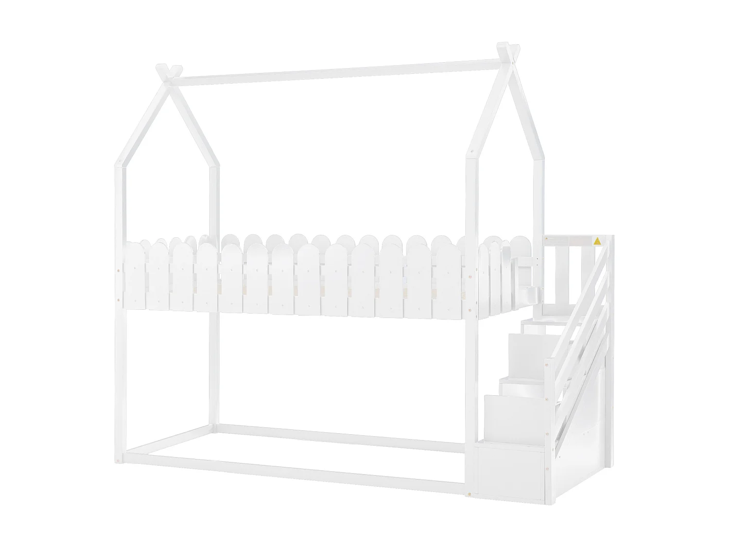 Lits superposés 2 couchages 90 x 200 cm avec 2 tiroirs, barrières de sécurité et sommier à lattes, blanc