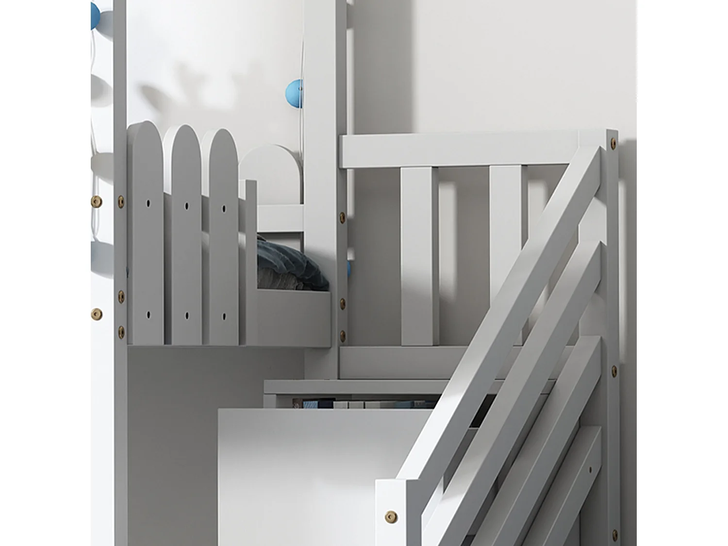 Lits superposés 2 couchages 90 x 200 cm avec 2 tiroirs, barrières de sécurité et sommier à lattes, blanc