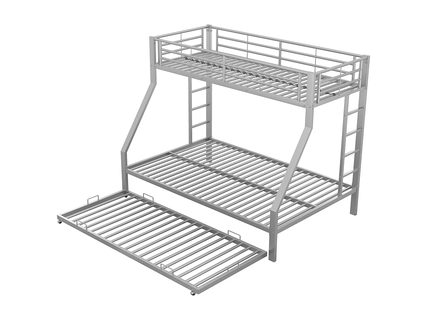 Ausziehbares Etagenbett für 4 Personen – 140 x 200 cm + 2 x 90 x 200 cm – Metall – Lattenrost – graue Farbe