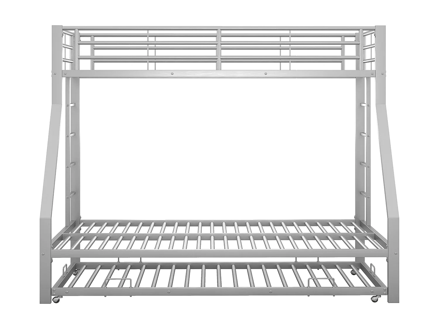 Łóżko piętrowe 4-osobowe wysuwane - 140 x 200 cm + 2 x 90 x 200 cm - metalowe - stelaż listwowy - szare