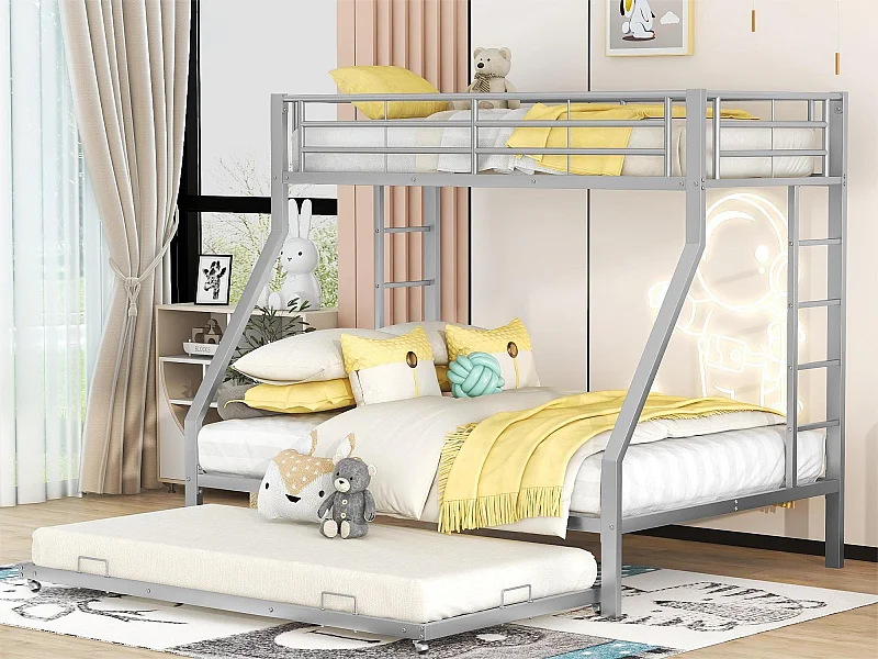 4-zits onderschuifbed - 140 x 200 cm + 2 x 90 x 200 cm - metaal - lattenbodem - kleur grijs