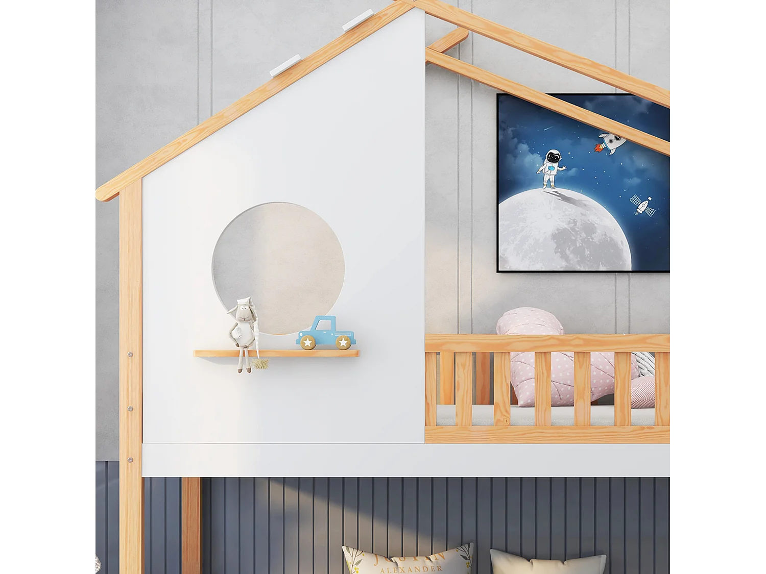 Beliche de 2 lugares - 2 x 90 x 200 cm - pinho - base de ripas - cor natural e branca