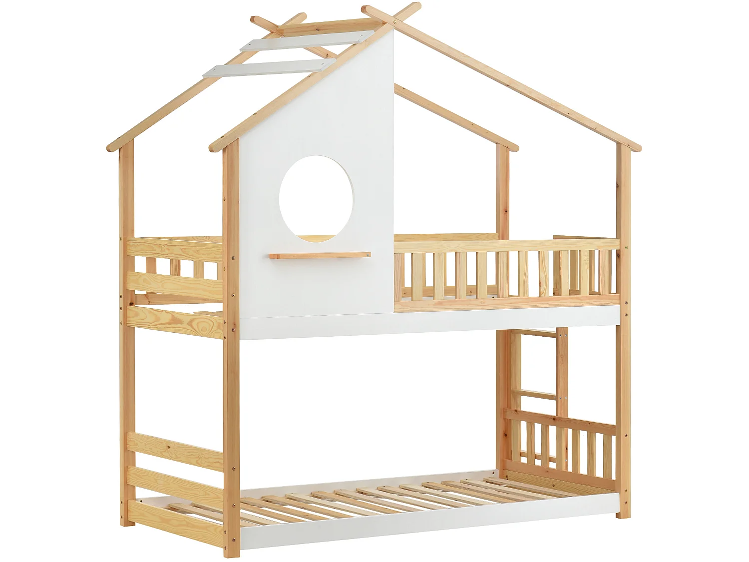 Beliche de 2 lugares - 2 x 90 x 200 cm - pinho - base de ripas - cor natural e branca