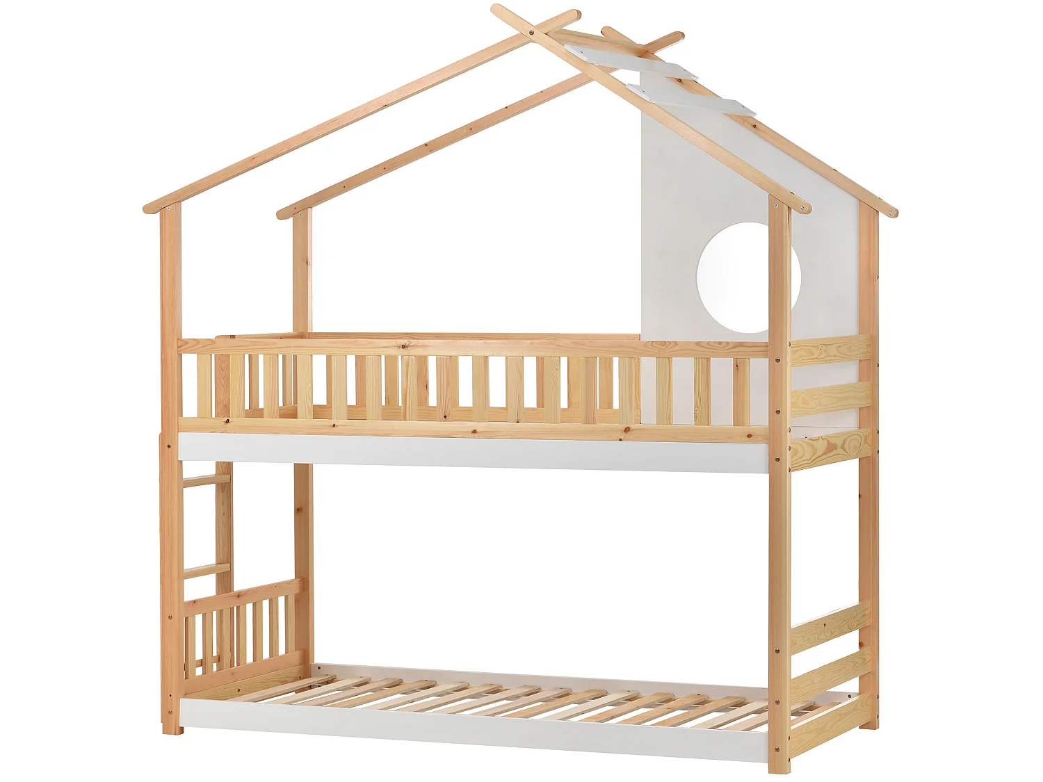 Beliche de 2 lugares - 2 x 90 x 200 cm - pinho - base de ripas - cor natural e branca