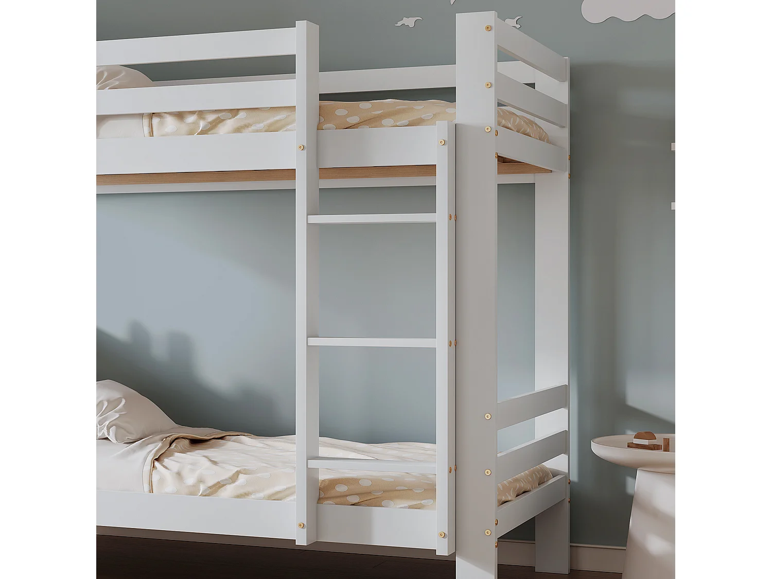 Lit superposé avec tête de lit rangement - 2 x 90 x 200 cm - bois massif - coloris blanc