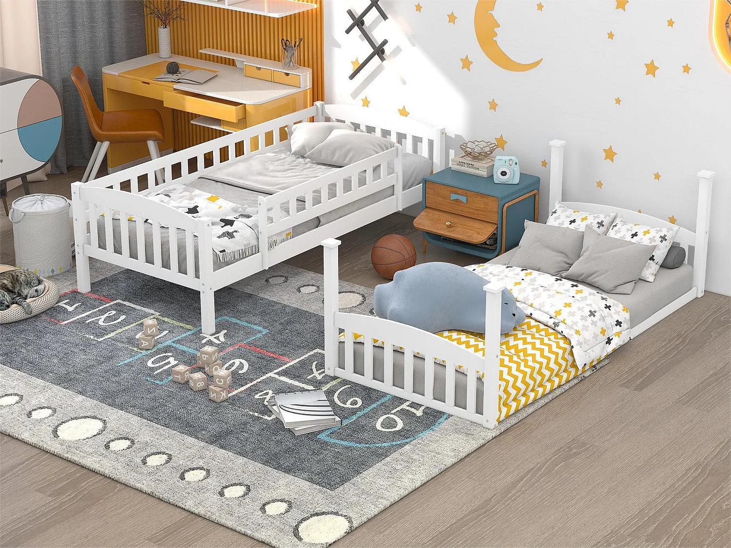 Kinderstapelbed met glijbaan - 2 x 90 x 200 cm - grenen - lattenbodem - kleur wit