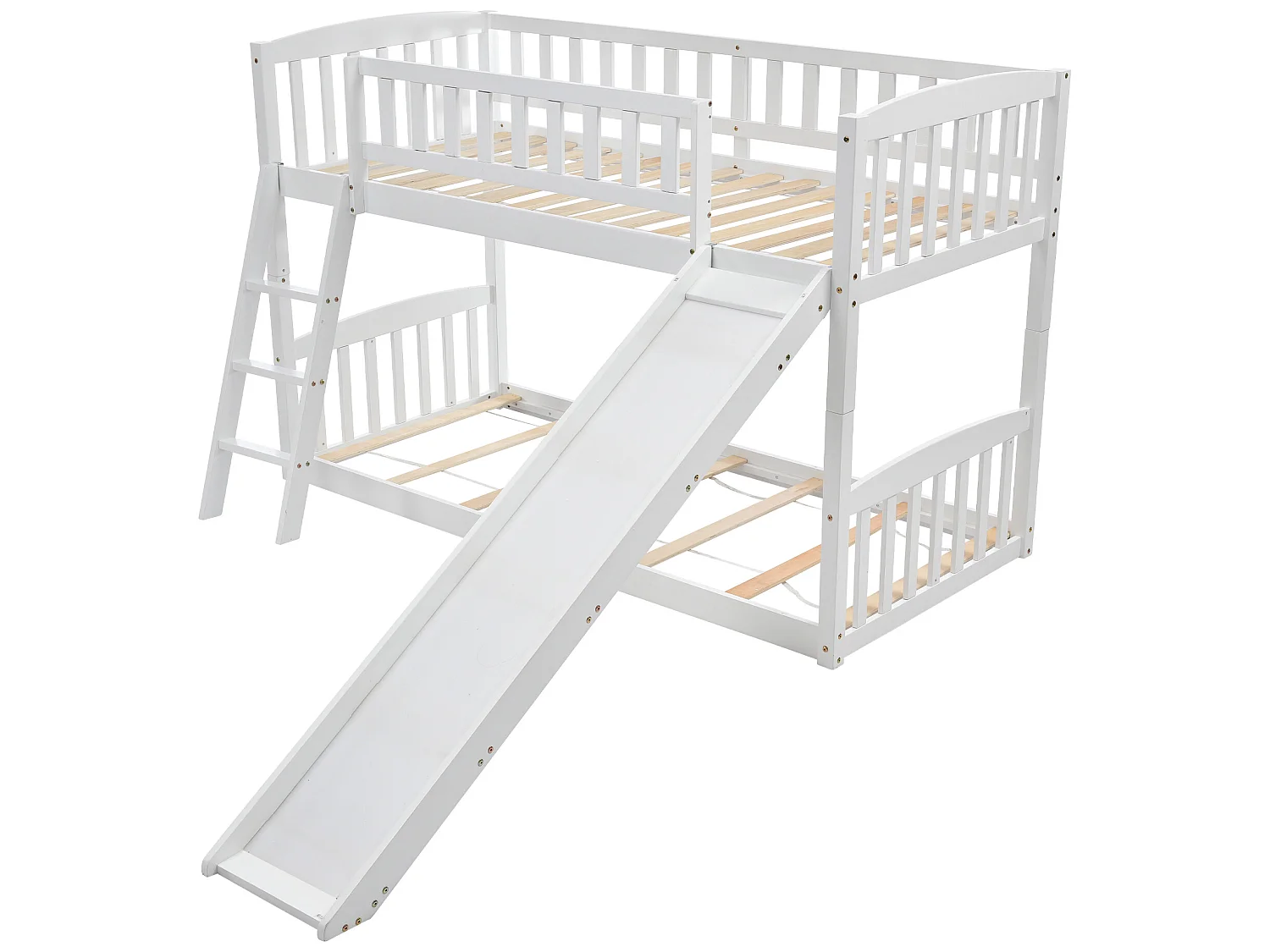 Kinderstapelbed met glijbaan - 2 x 90 x 200 cm - grenen - lattenbodem - kleur wit