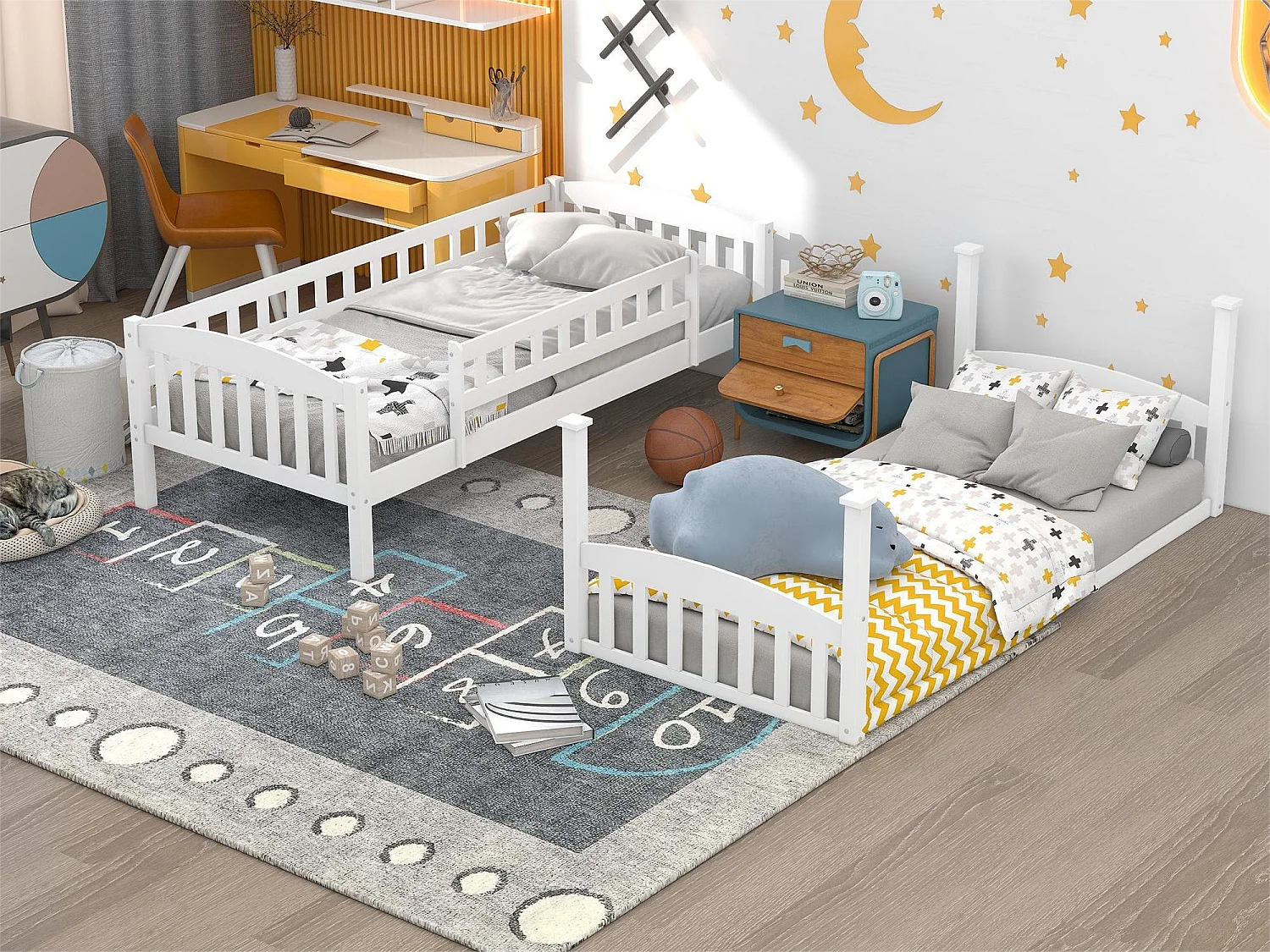 Lit superposé enfant avec toboggan - 2 x 90 x 200 cm - pin - sommier à lattes - coloris blanc