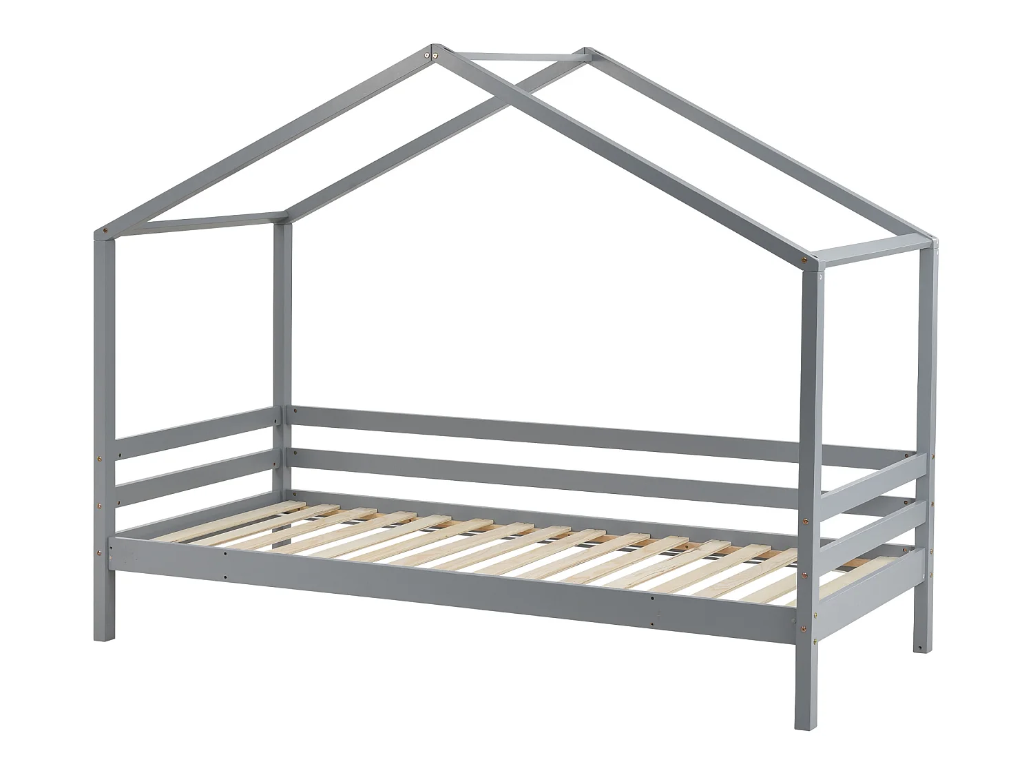 Lit superposé enfant avec toboggan - 90 x 200 cm - bois massif - sommier à lattes seule en dessus - gris