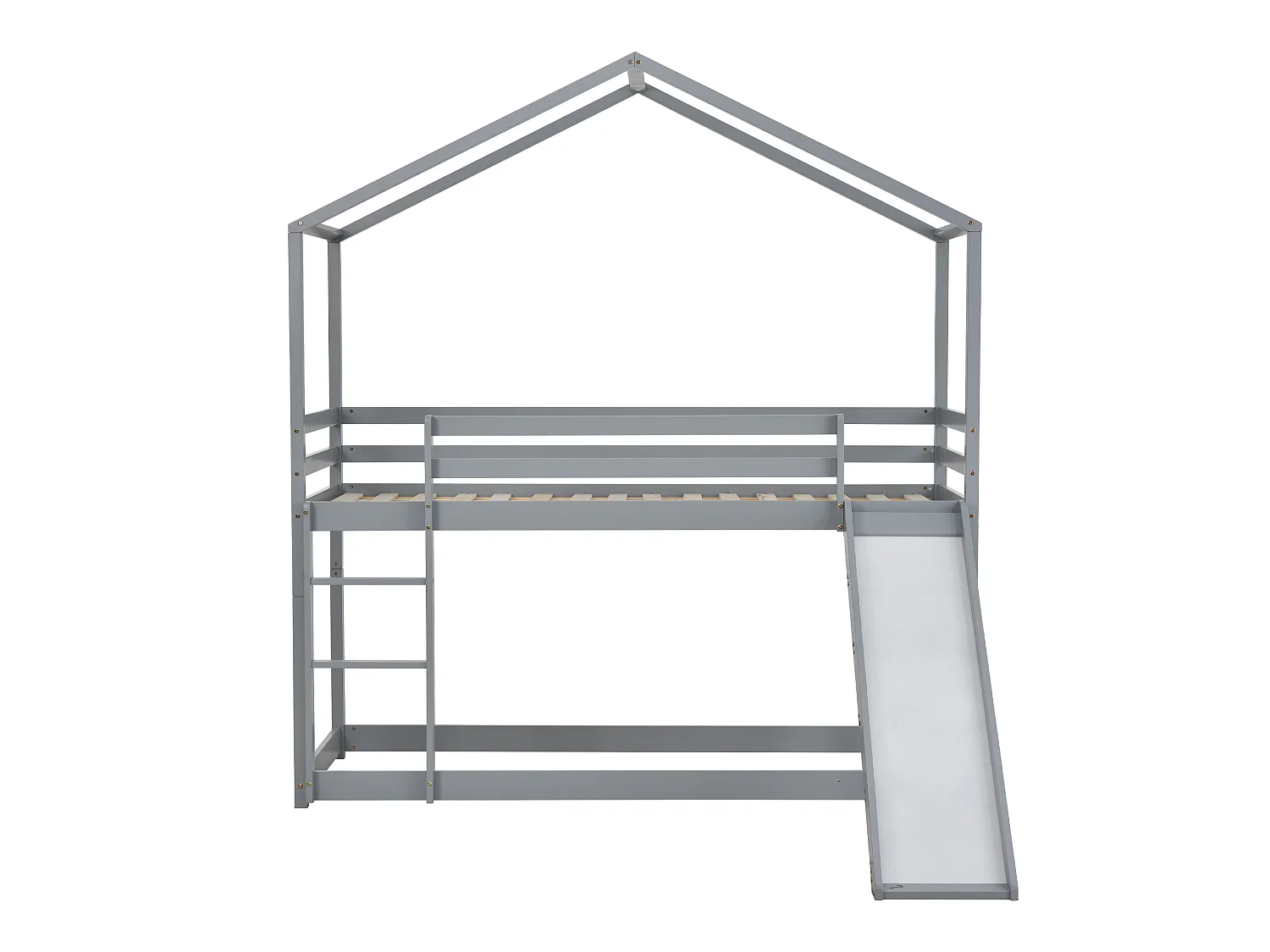 Lit superposé enfant avec toboggan - 90 x 200 cm - bois massif - sommier à lattes seule en dessus - gris