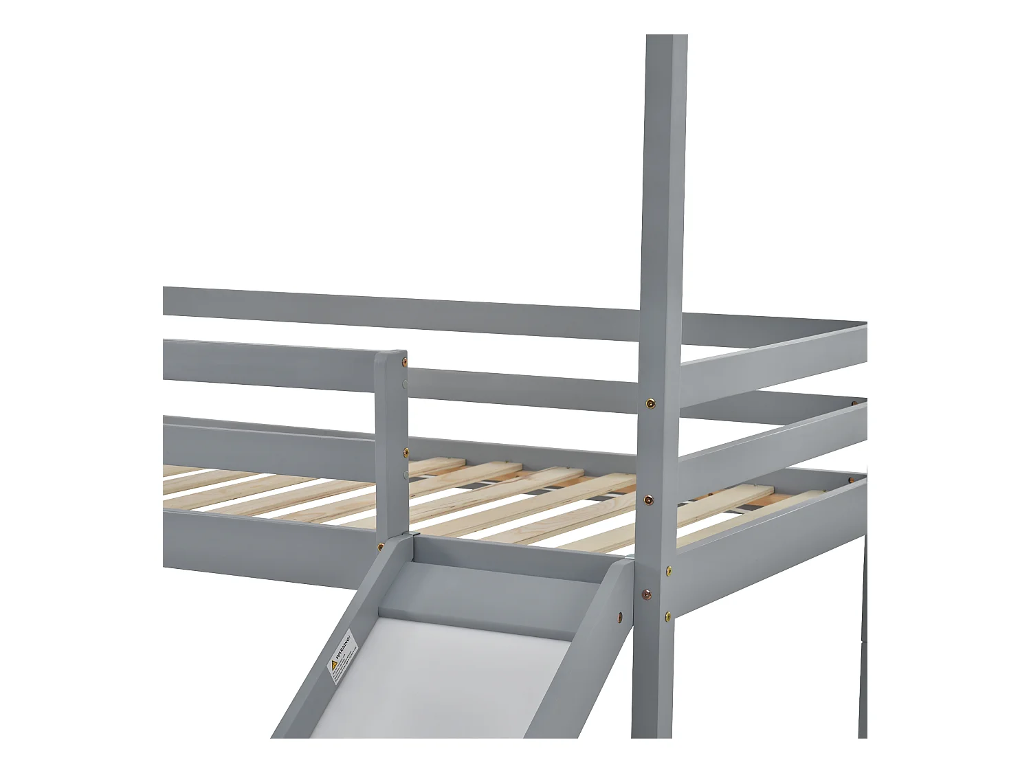 Lit superposé enfant avec toboggan - 90 x 200 cm - bois massif - sommier à lattes seule en dessus - gris