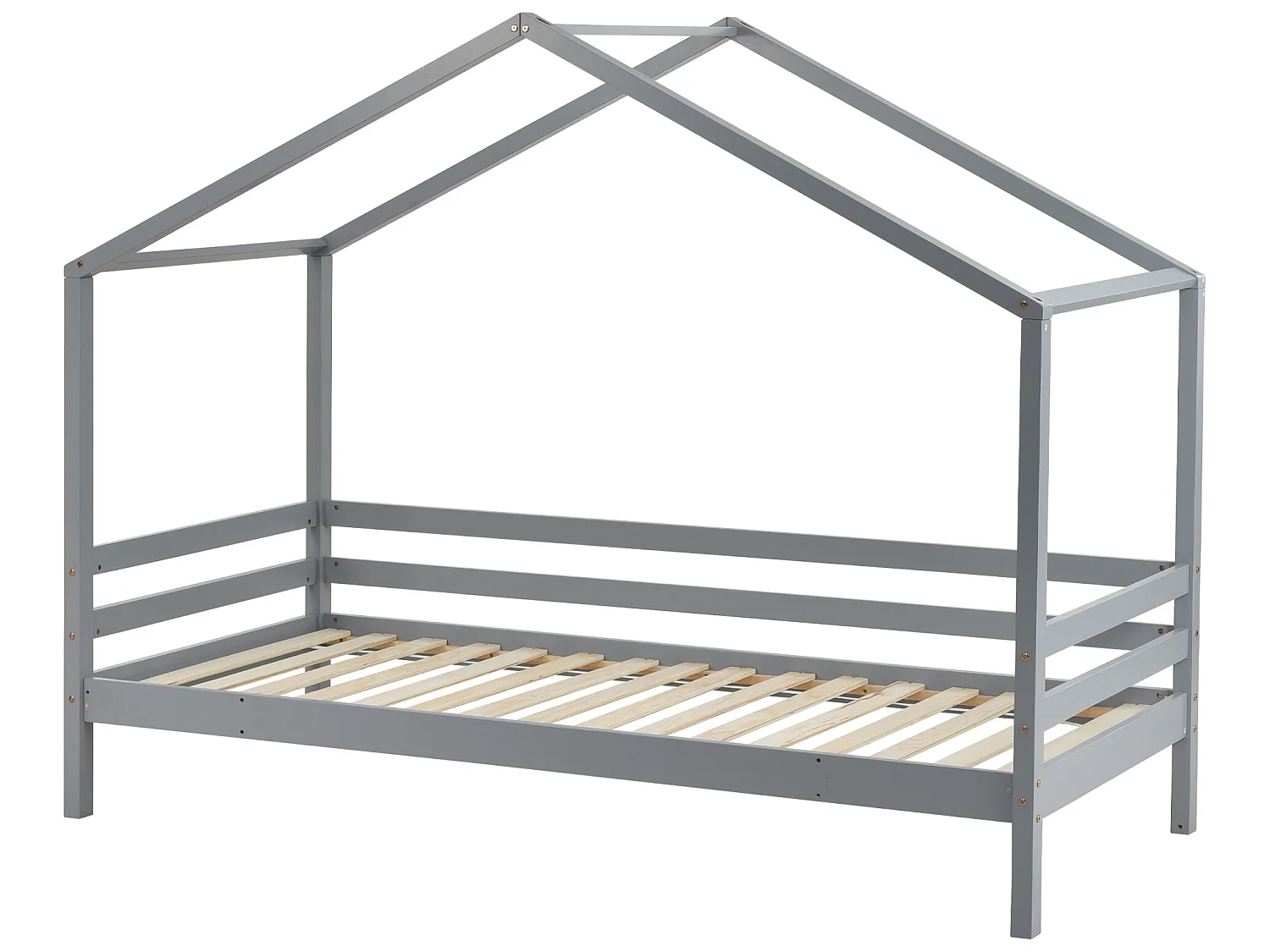 Lit superposé enfant avec toboggan - 90 x 200 cm - bois massif - sommier à lattes seule en dessus - gris