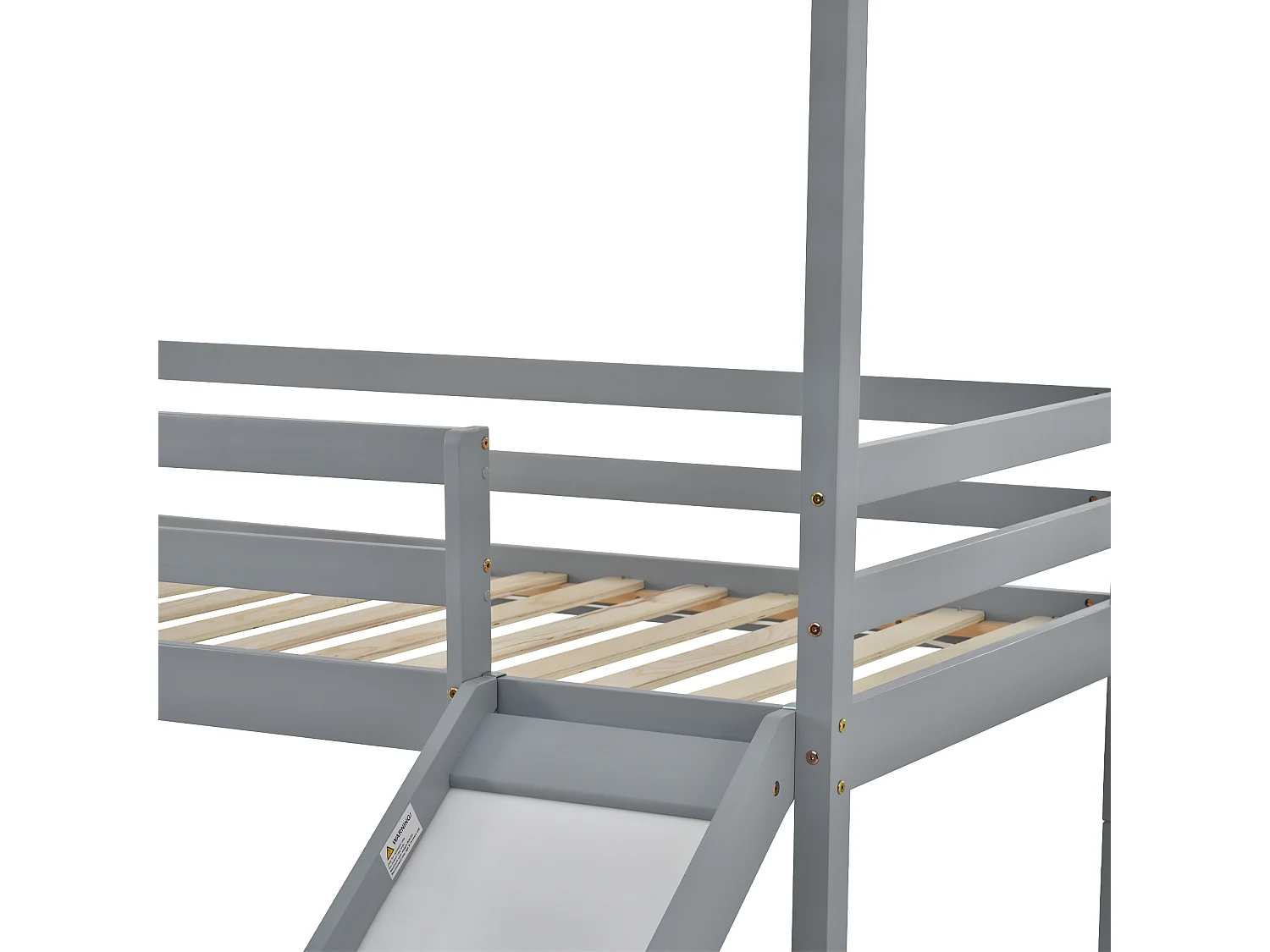 Lit superposé enfant avec toboggan - 90 x 200 cm - bois massif - sommier à lattes seule en dessus - gris