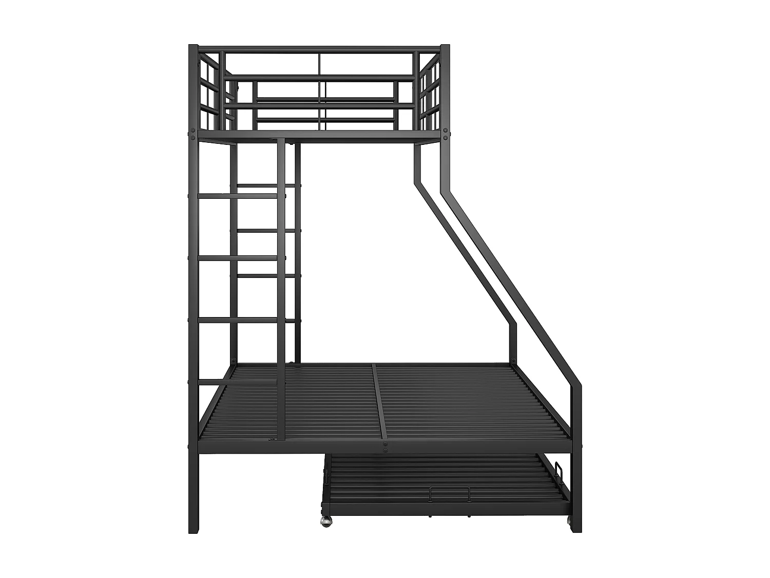 Ausziehbares Etagenbett für 4 Personen – 140 x 200 cm + 2 x 90 x 200 cm – Metall – Lattenrost – Farbe Schwarz