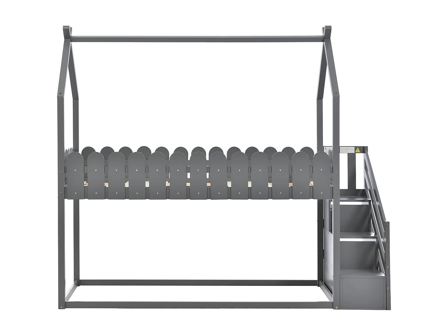 Lits superposés 2 couchages 90 x 200 cm avec 2 tiroirs, barrières de sécurité et sommier à lattes, gris