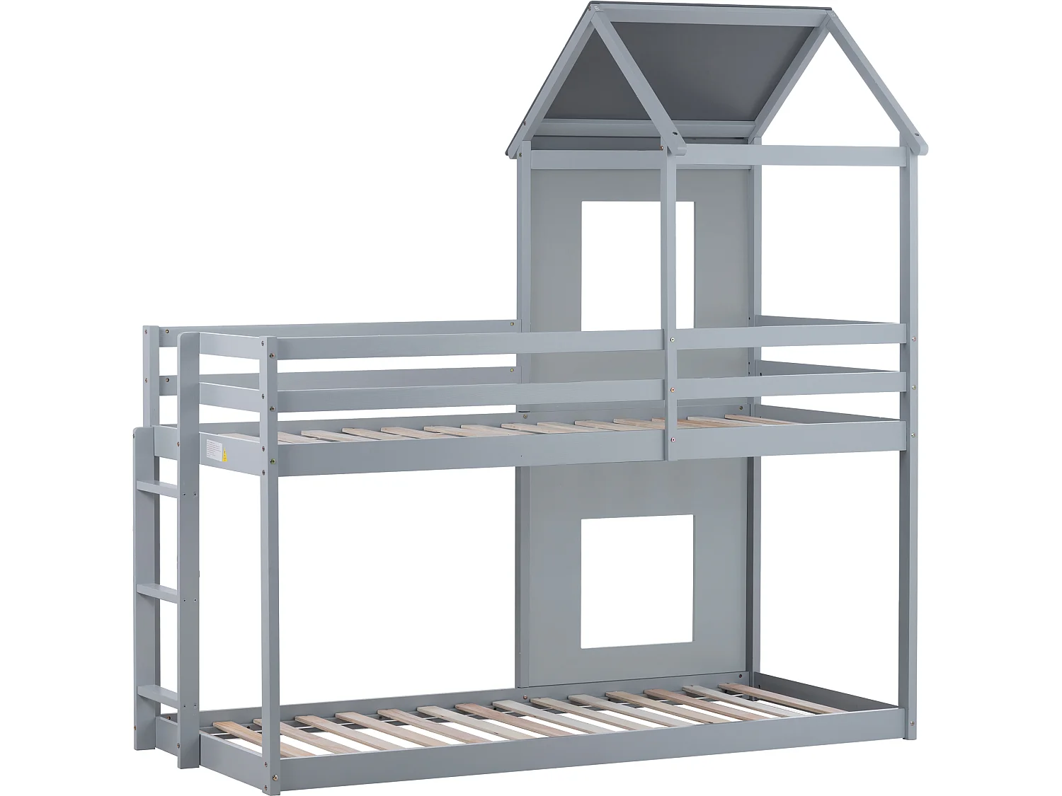 Lit superposé 2 couchages 90 x 200 cm pour enfant en bois massif avec sommier à lattes style moderne gris