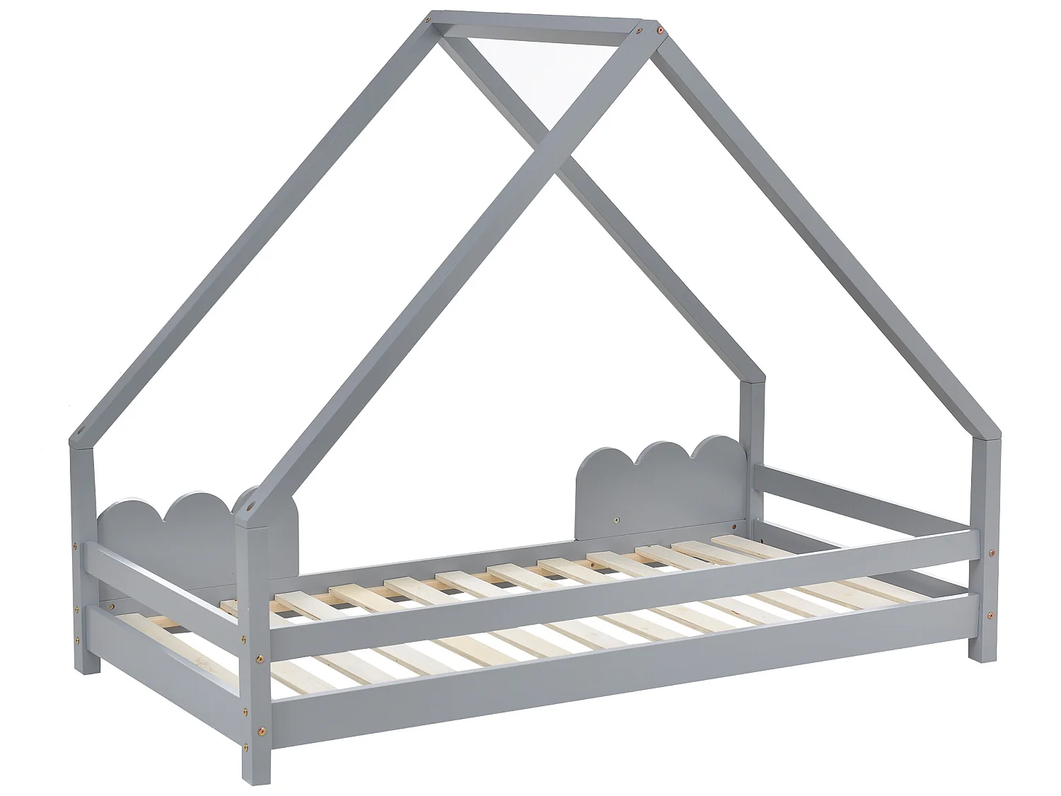 Lit tipi 80 x 160 cm - pin - sommier à lattes - gris