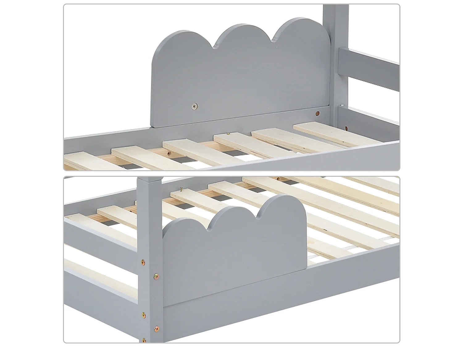 Lit tipi 80 x 160 cm - pin - sommier à lattes - gris