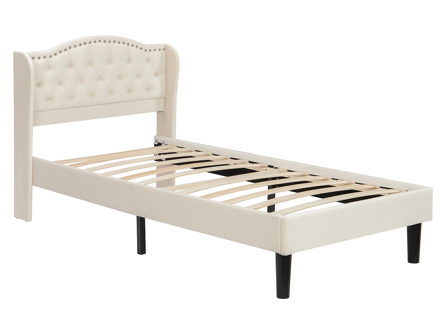 Cama de solteiro 90x200 cm - cama acolchoada para criança ou adulto em veludo - com cabeceira - base de ripas - bege