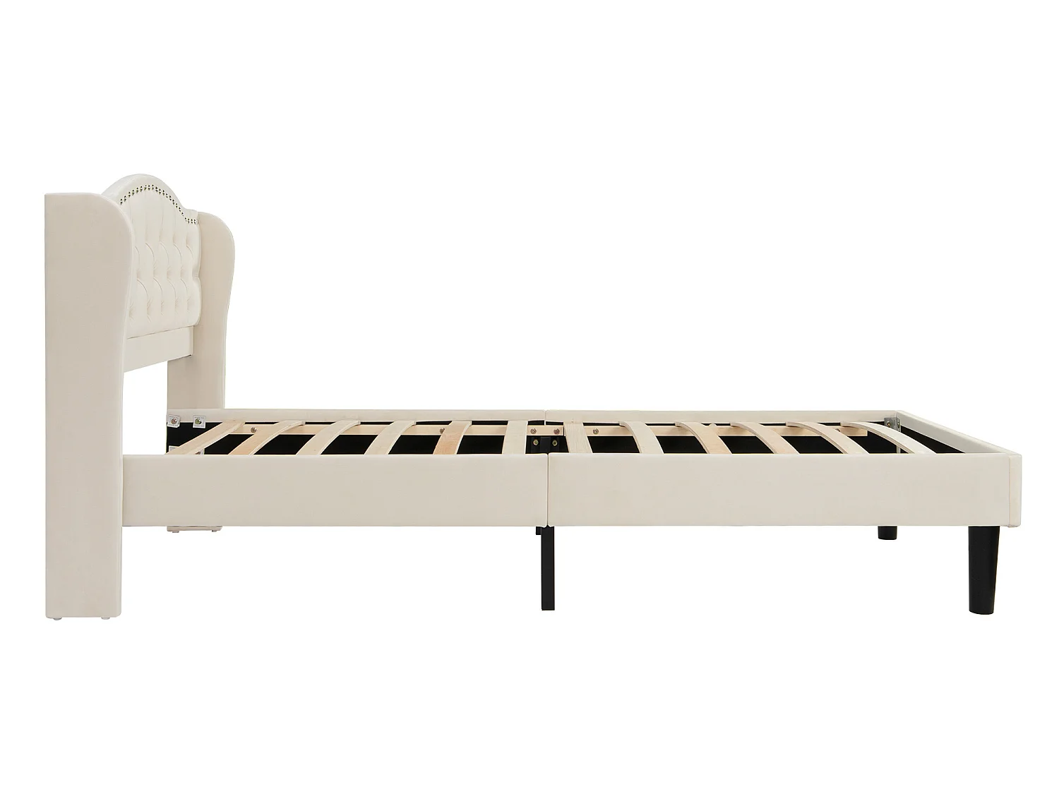 Cama de solteiro 90x200 cm - cama acolchoada para criança ou adulto em veludo - com cabeceira - base de ripas - bege