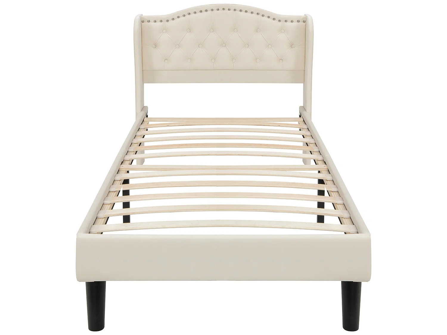 Cama de solteiro 90x200 cm - cama acolchoada para criança ou adulto em veludo - com cabeceira - base de ripas - bege