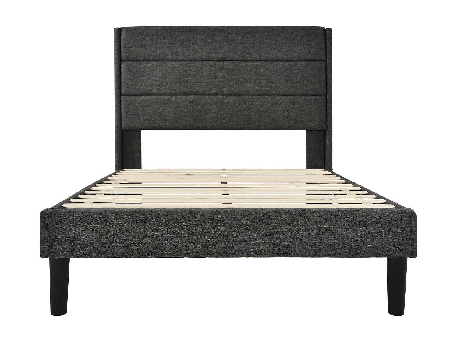 Cama com cabeceira - 90 x 200 cm - tecido de linho - base de ripas - cinza