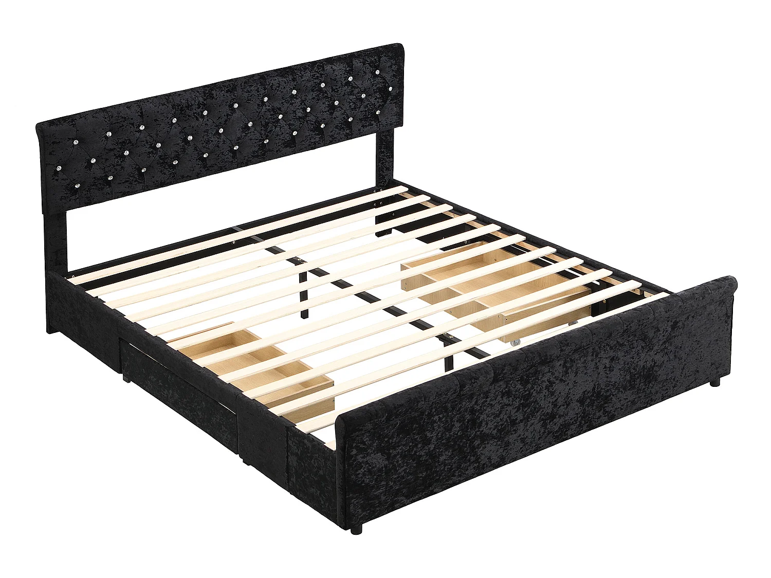 Bed met hoofdeinde - 2 lades - 180 x 200 cm - fluweel en hout - lattenbodem - zwart