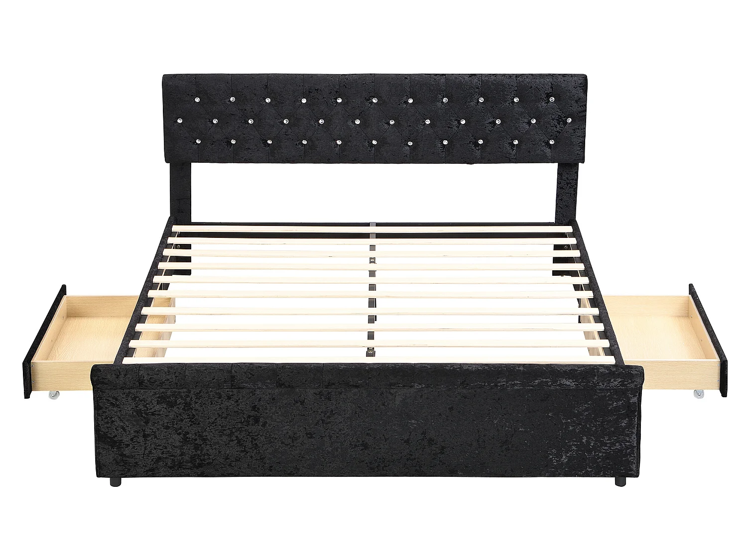 Bed met hoofdeinde - 2 lades - 180 x 200 cm - fluweel en hout - lattenbodem - zwart