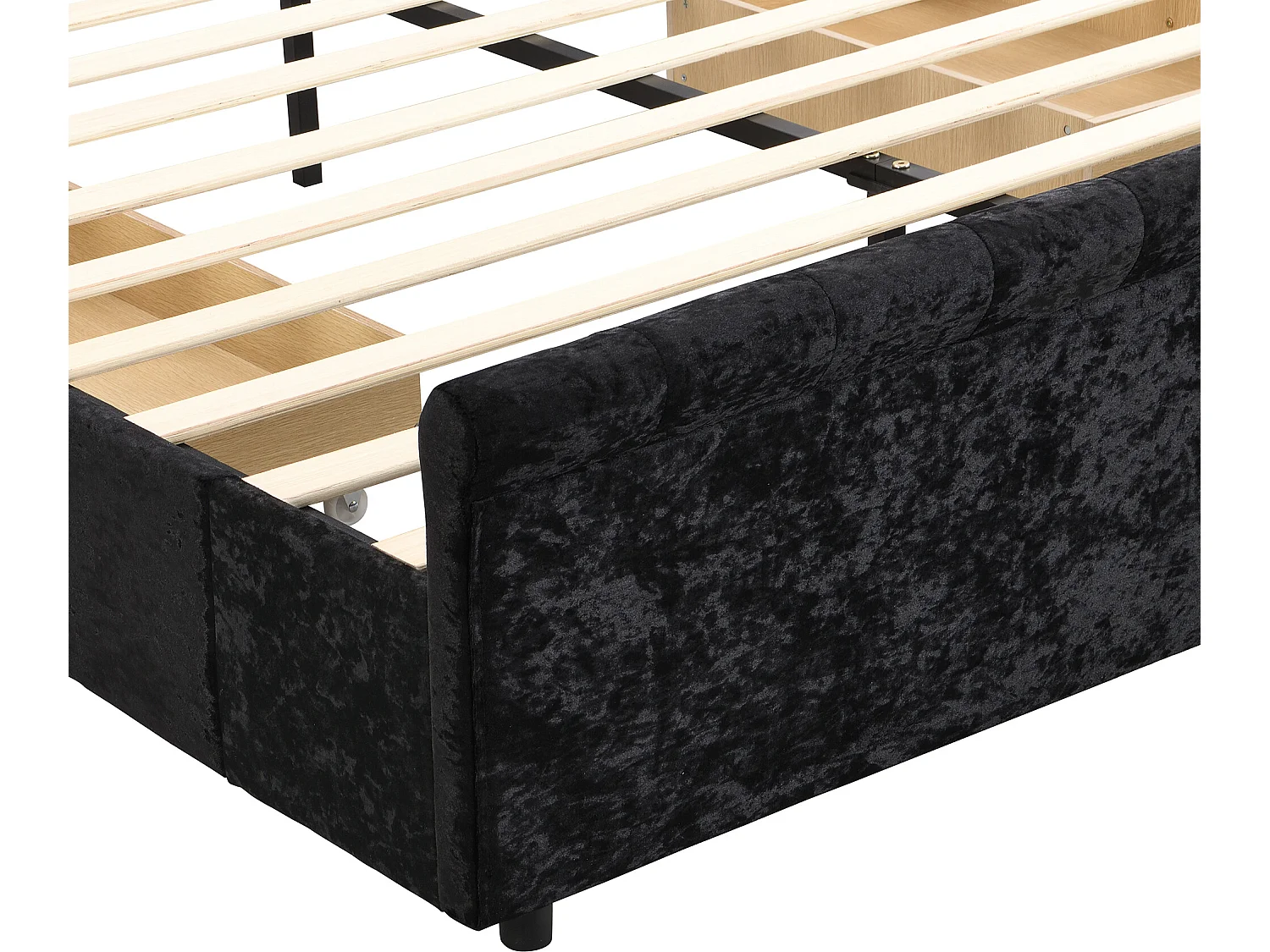 Bed met hoofdeinde - 2 lades - 180 x 200 cm - fluweel en hout - lattenbodem - zwart