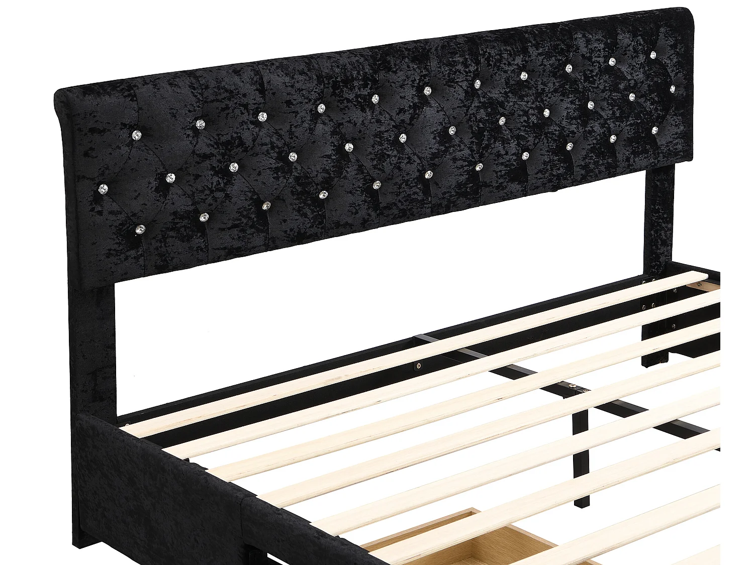 Bed met hoofdeinde - 2 lades - 180 x 200 cm - fluweel en hout - lattenbodem - zwart