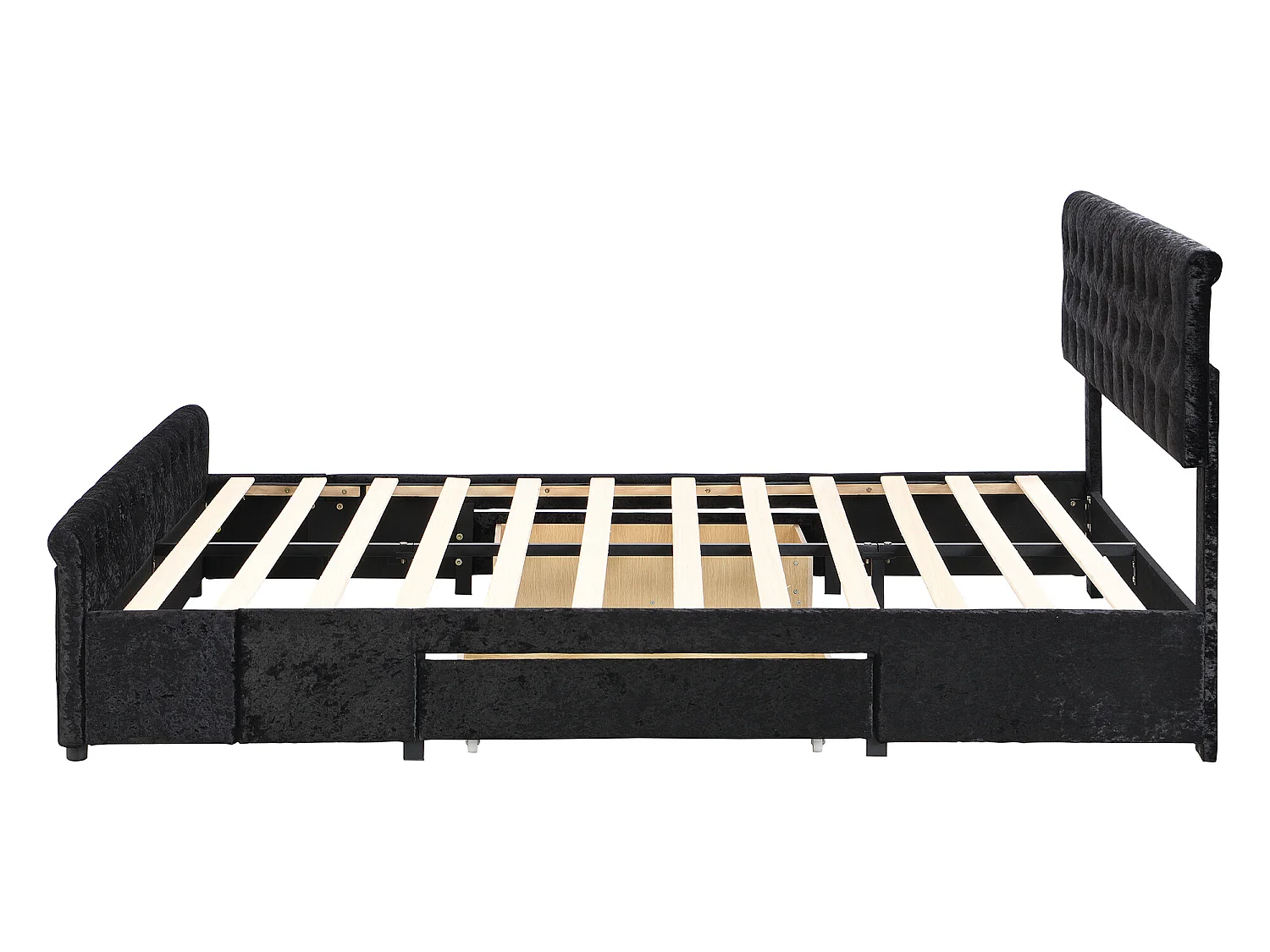 Bed met hoofdeinde - 2 lades - 180 x 200 cm - fluweel en hout - lattenbodem - zwart