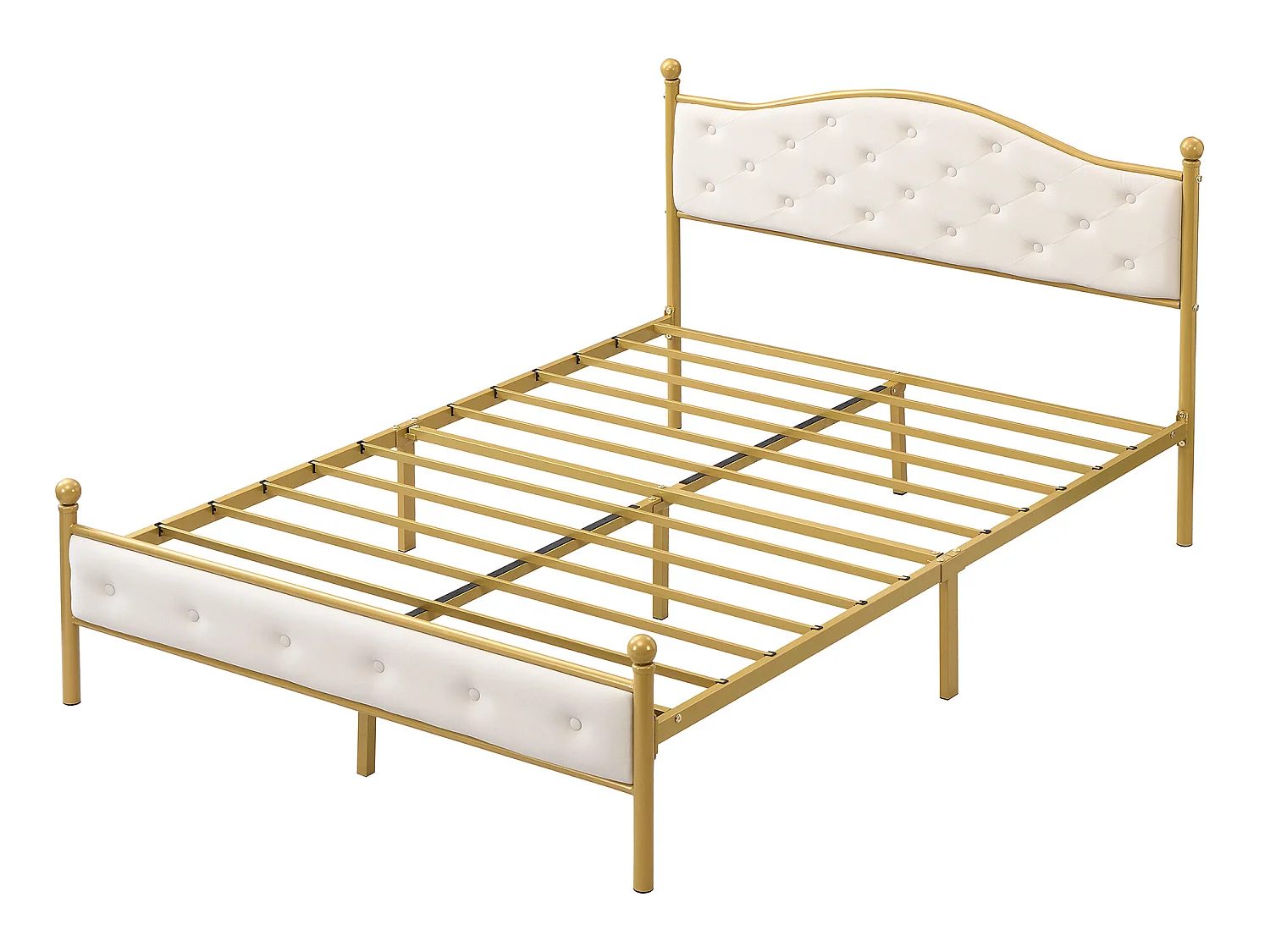 Bed met gewatteerd hoofdeinde - 140 x 200 cm - metaal - lattenbodem - elegante stijl - wit en goud