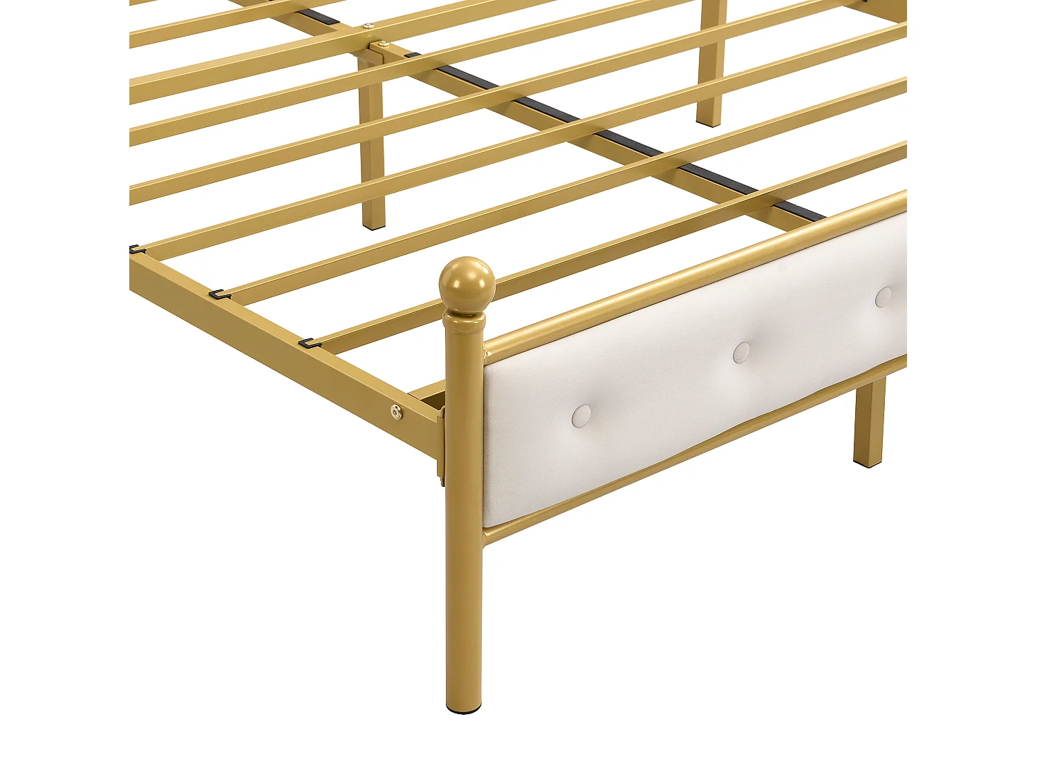 Bed met gewatteerd hoofdeinde - 140 x 200 cm - metaal - lattenbodem - elegante stijl - wit en goud