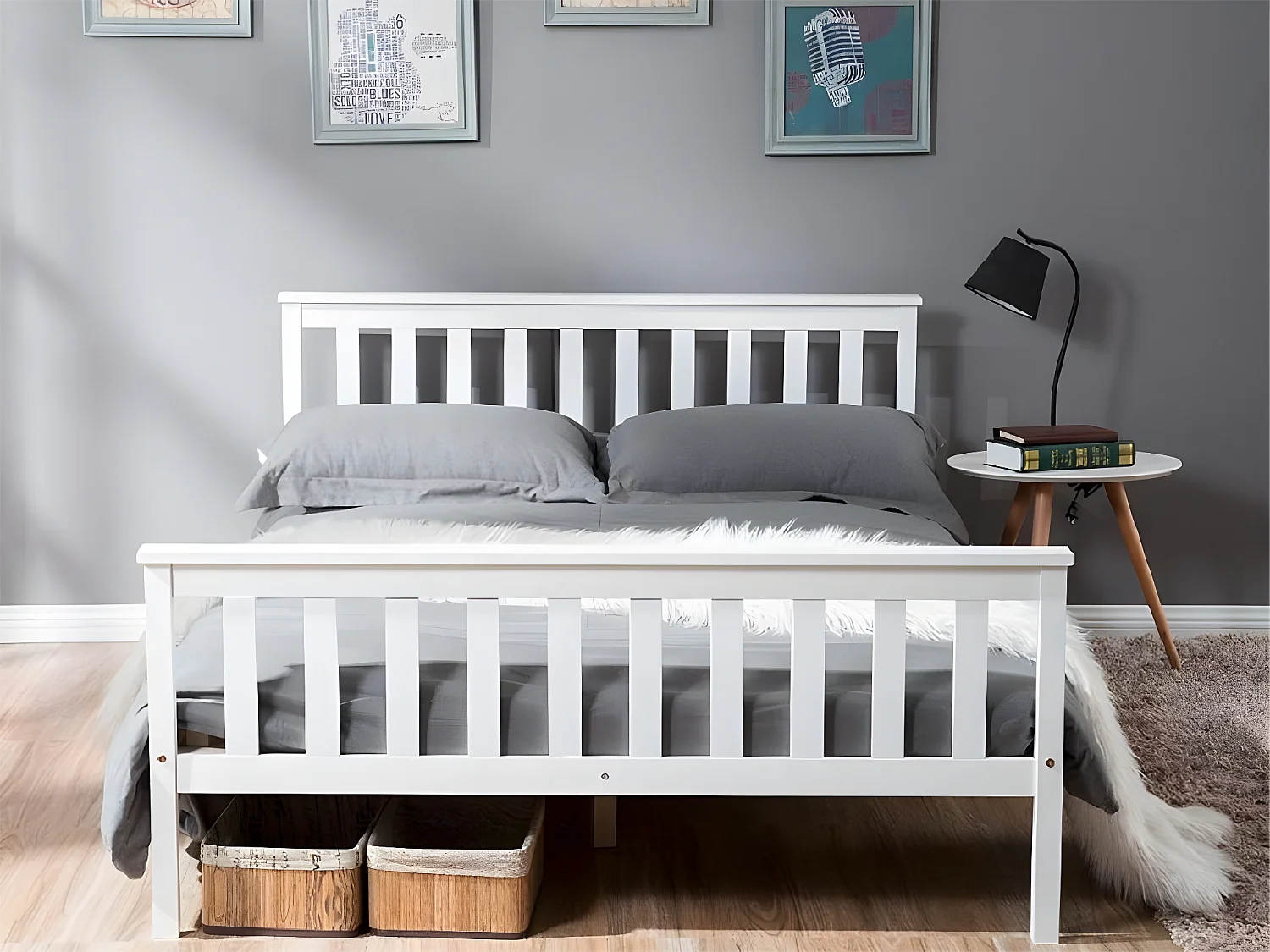 Bed met hoofdeinde - 140 x 200 cm - massief hout - lattenbodem - wit