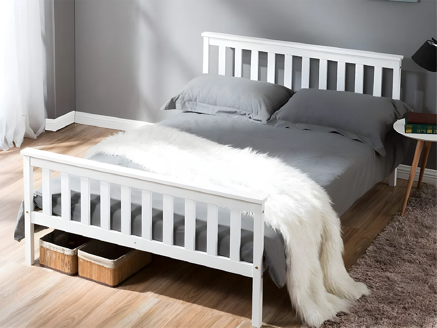 Bed met hoofdeinde - 140 x 200 cm - massief hout - lattenbodem - wit