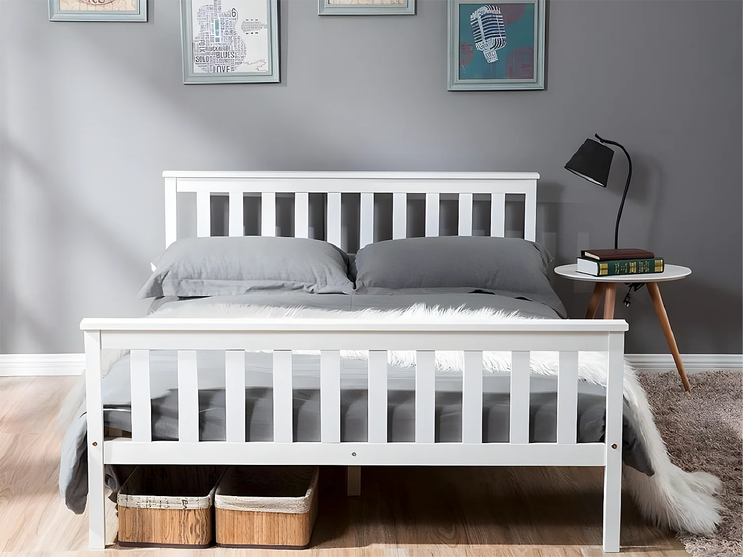 Bed met hoofdeinde - 140 x 200 cm - massief hout - lattenbodem - wit