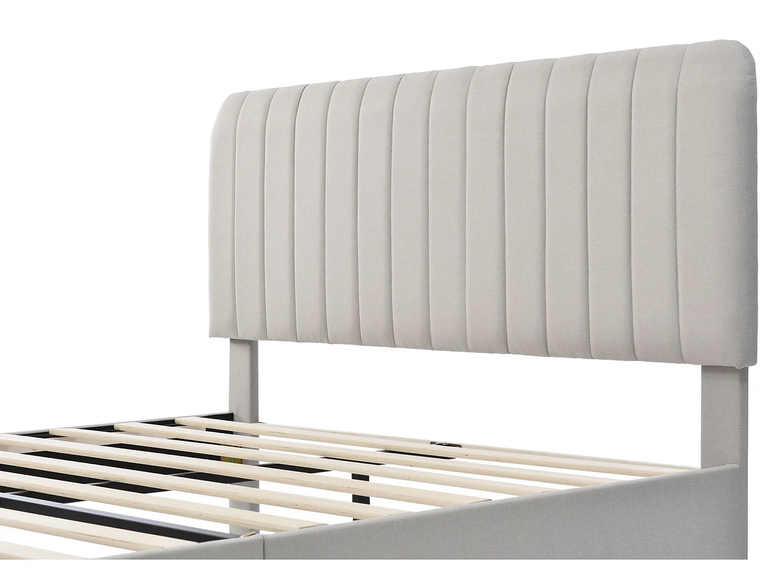 Bett mit verstellbarem Kopfteil – 180 x 200 cm – Leinenstoff – Lattenrost – Beige