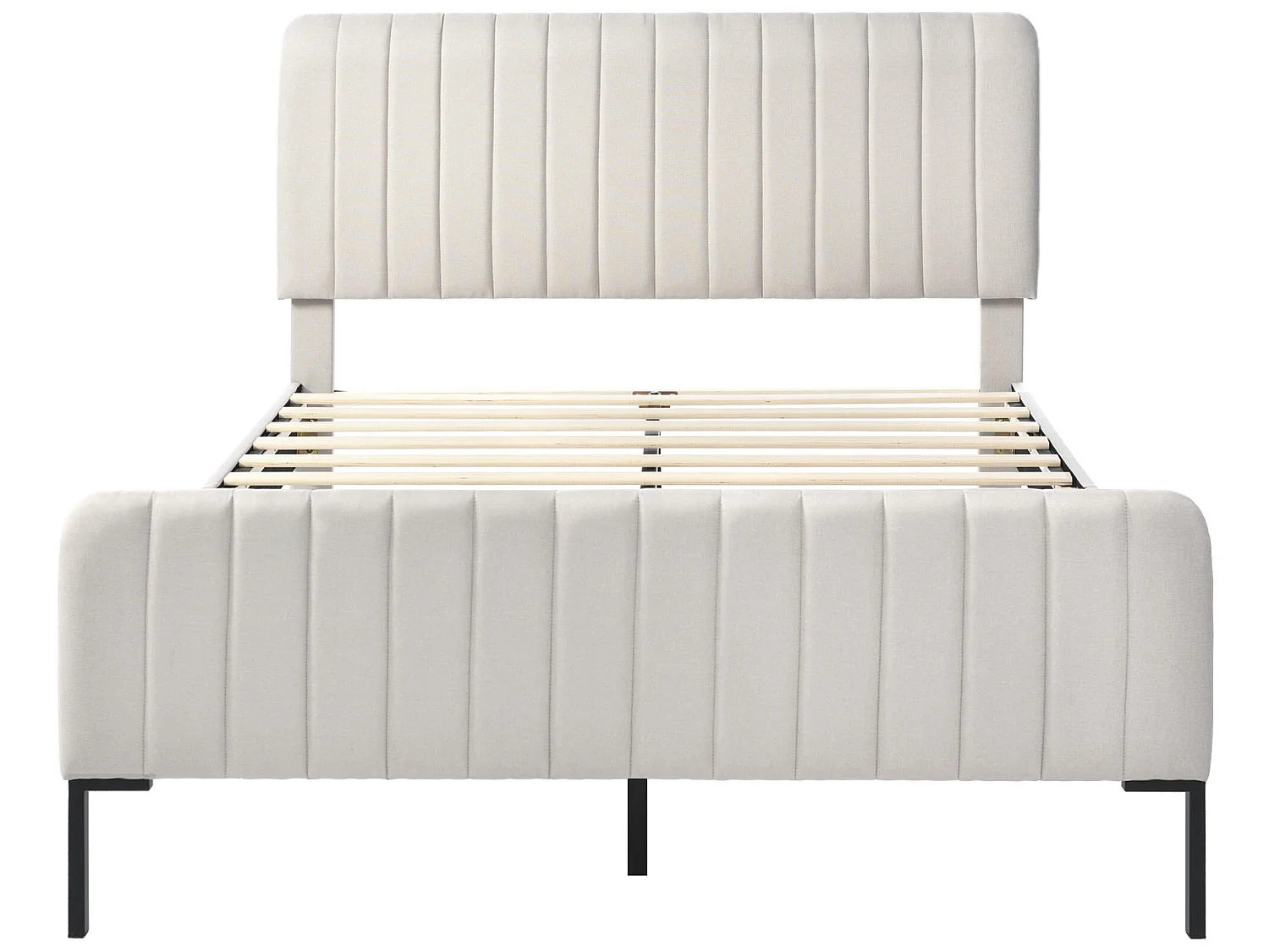 Letto con testiera regolabile - 160 x 200 cm - tessuto di lino - rete a doghe - beige