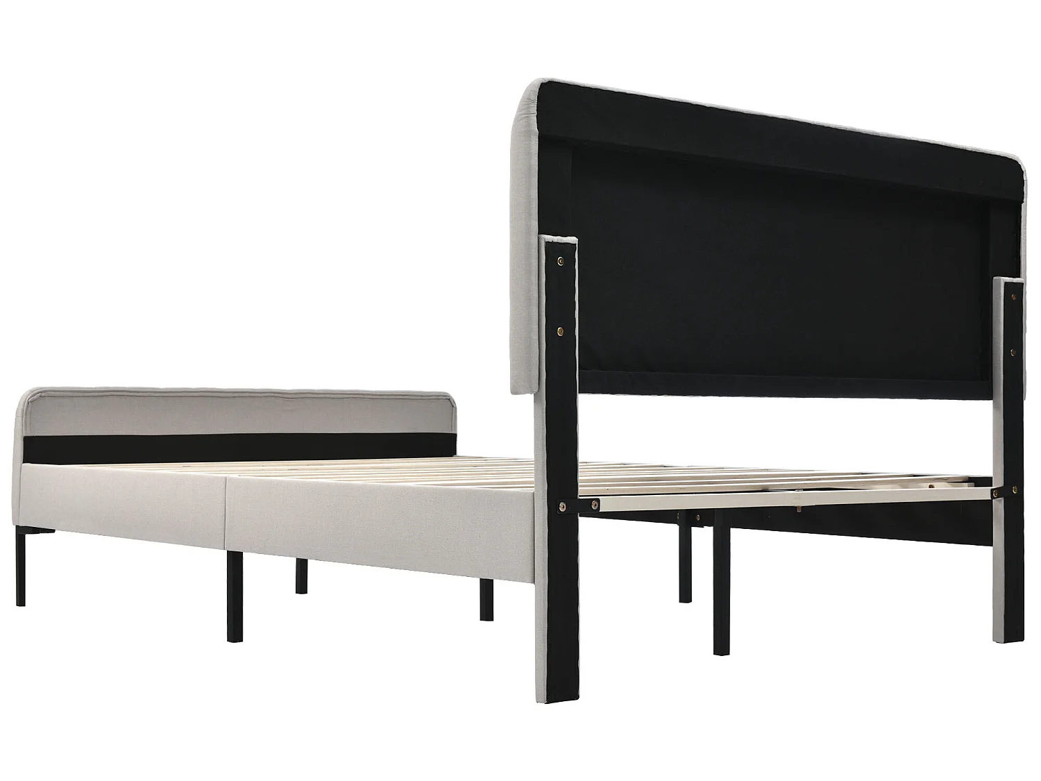 Letto con testiera regolabile - 160 x 200 cm - tessuto di lino - rete a doghe - beige