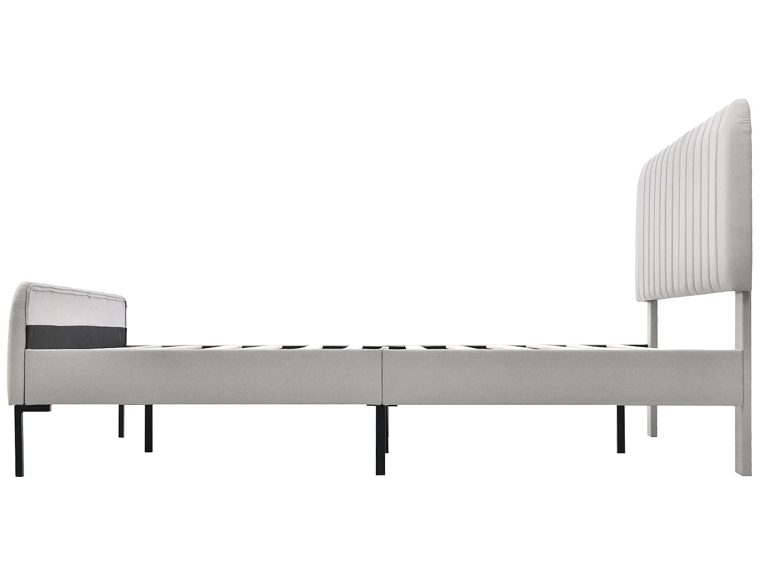 Lit avec tête de lit réglable - 160 x 200 cm - tissu lin - sommier à lattes - beige