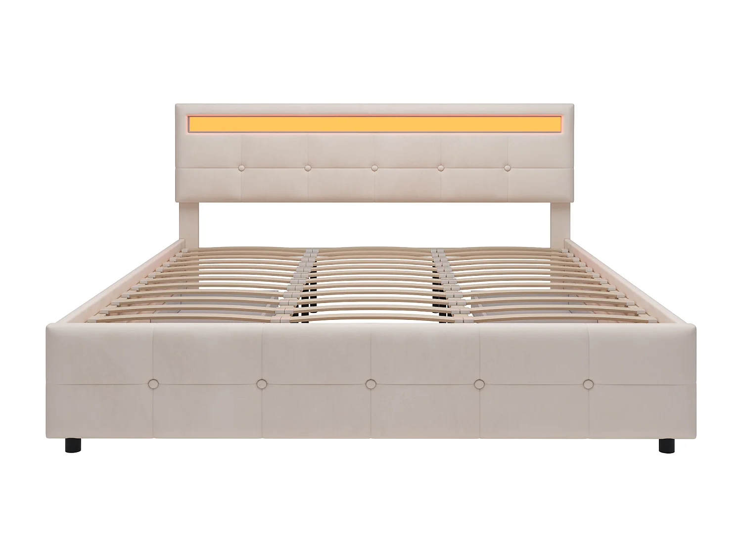 Bed met hoofdeinde en opbergruimte - 180 x 200 cm - 4 lades - fluwelen stof - LED verlichting - lattenbodem - beige