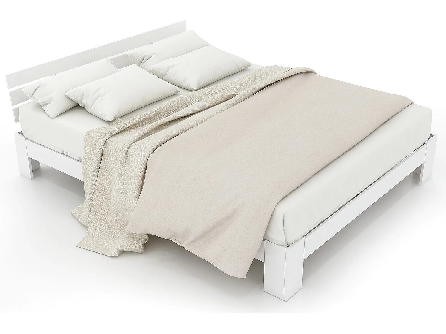 Cama con cabecero - 140 x 200 cm - pino - somier - blanco