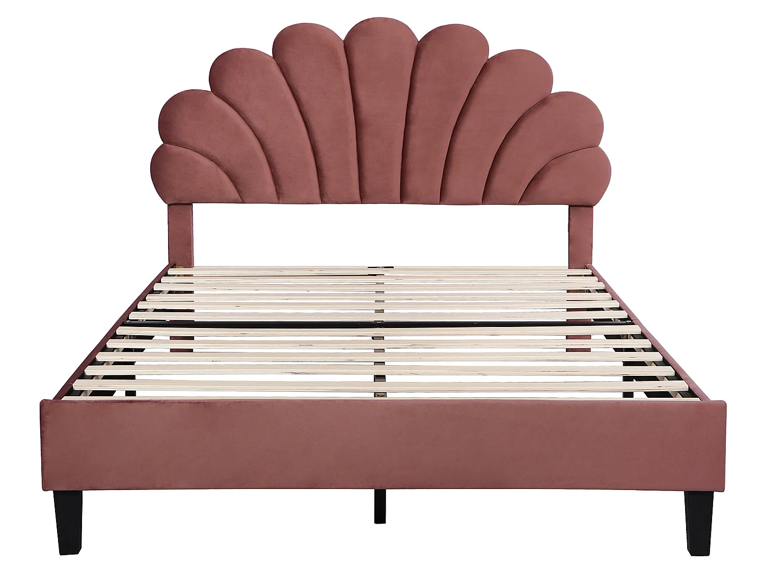 Lit avec tête de lit - 140 x 200 cm - tissu velours - sommier à lattes - rouge