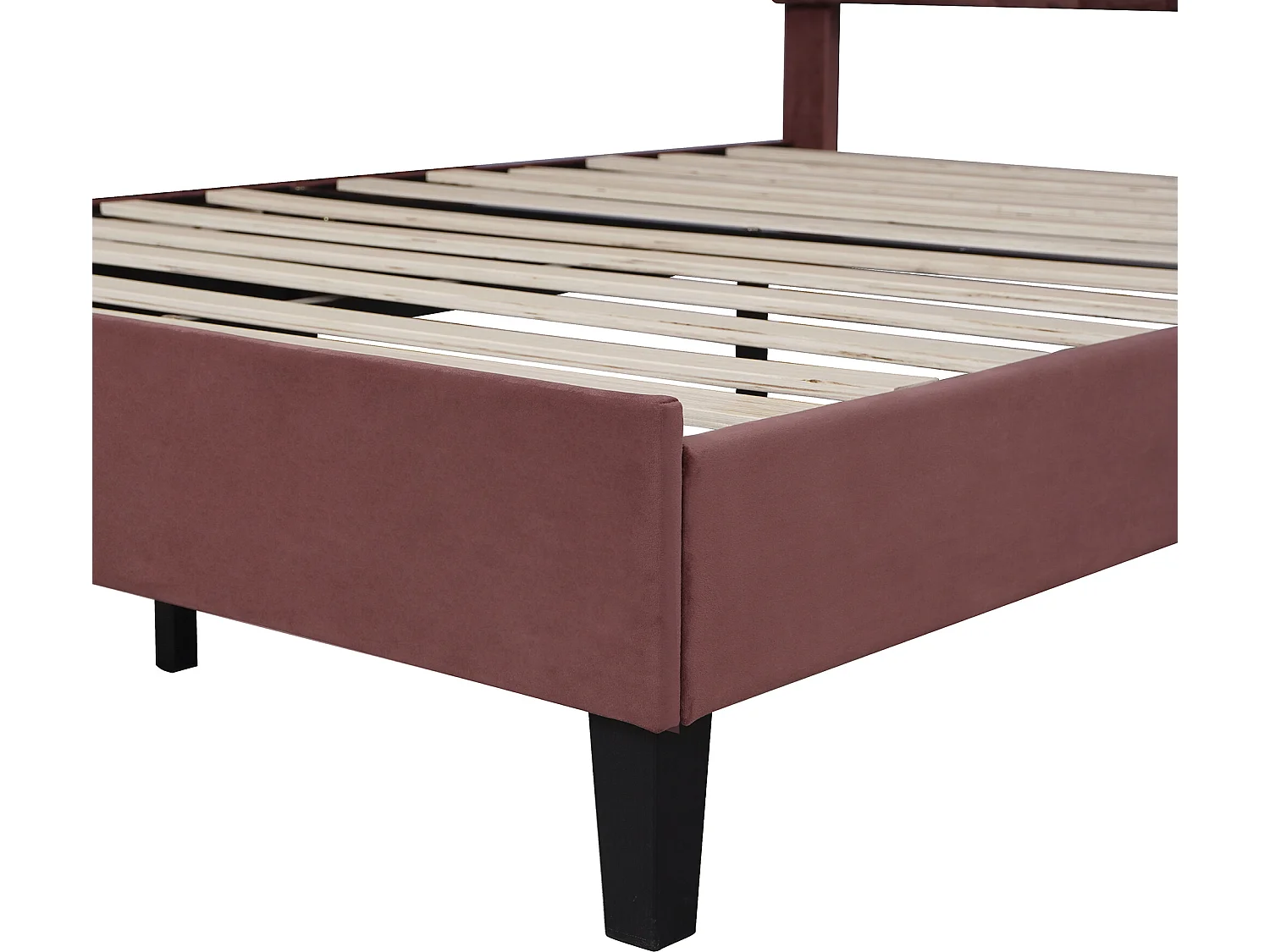 Łóżko z wezgłowiem - 140 x 200 cm - tkanina aksamitna - stelaż listwowy - kolor czerwony