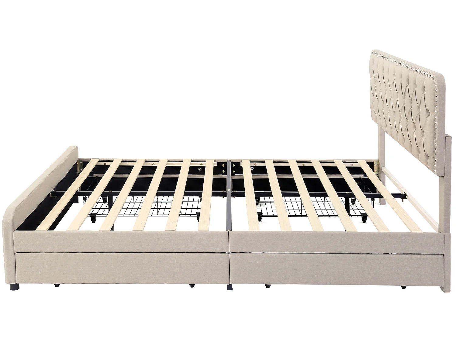 Bett 160 x 200 cm mit 4 Schubladen – verstellbares Kopfteil – Lattenrost – Leinen – Beige